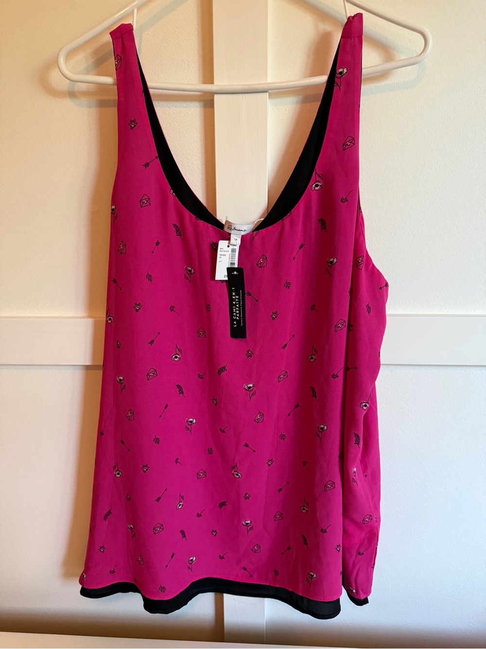 Reitmans Fuchsia Printed Scoop Neck Tank with Black Trim